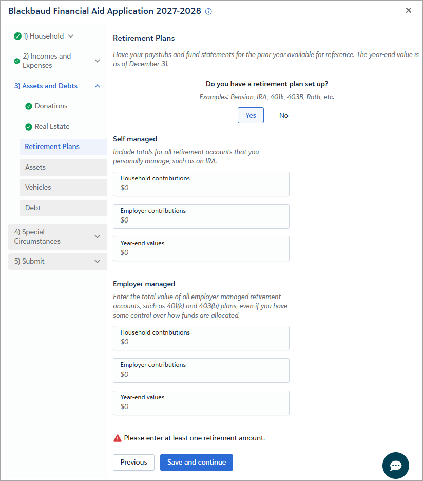 Screenshot of section O. Retirement Plans 
